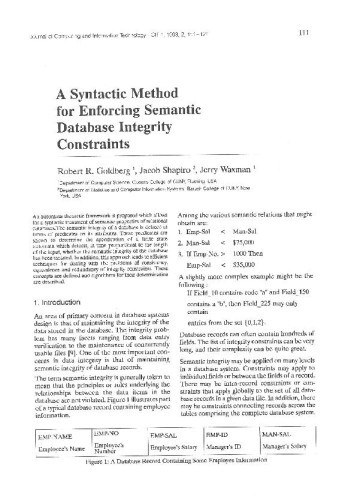 A Syntactic Method for Enforcing Semantic Database Integrity Constraints / Robert R. Goldberg, Jacob Shapiro, Jerry Waxman
