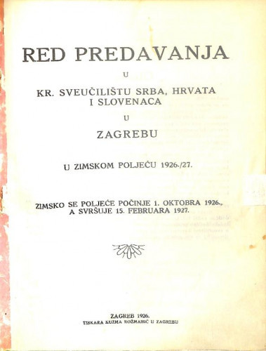 1926./1927. : u zimskom i ljetnom poljeću... / Sveučilište u Zagrebu