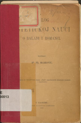 Prilog estetičkoj nauci o baladi i romanci / Fr. Marković