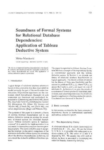 Soundness of Formal Systems for Relational Database Dependencies: Application of Tableau Deductive System / Mirko Maleković