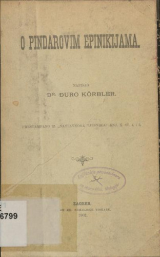 O Pindarovim Epinikijama / Đuro Körbler