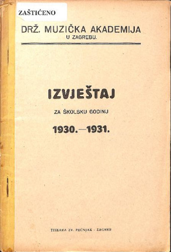 1930/31 : [RULE]Drž. muzička akademija u Zagrebu : izvještaj za školsku godinu 1930.-1931. / Državna muzička akademija u Zagrebu