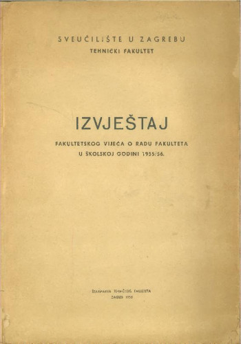1955/56 : u školskoj godini 1955/56 / Sveučilište u Zagrebu Elektrotehnički fakultet u Zagrebu
